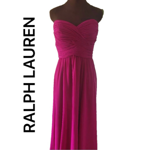 Ralph Lauren Evening Elegant Magenta Maxi Strapless Dress Size 10